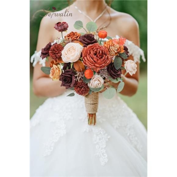 Artificial Flowers Silk Flower Cake Flowers Fake Roses Orange Burgundy Flowers - Picture 5 of 6